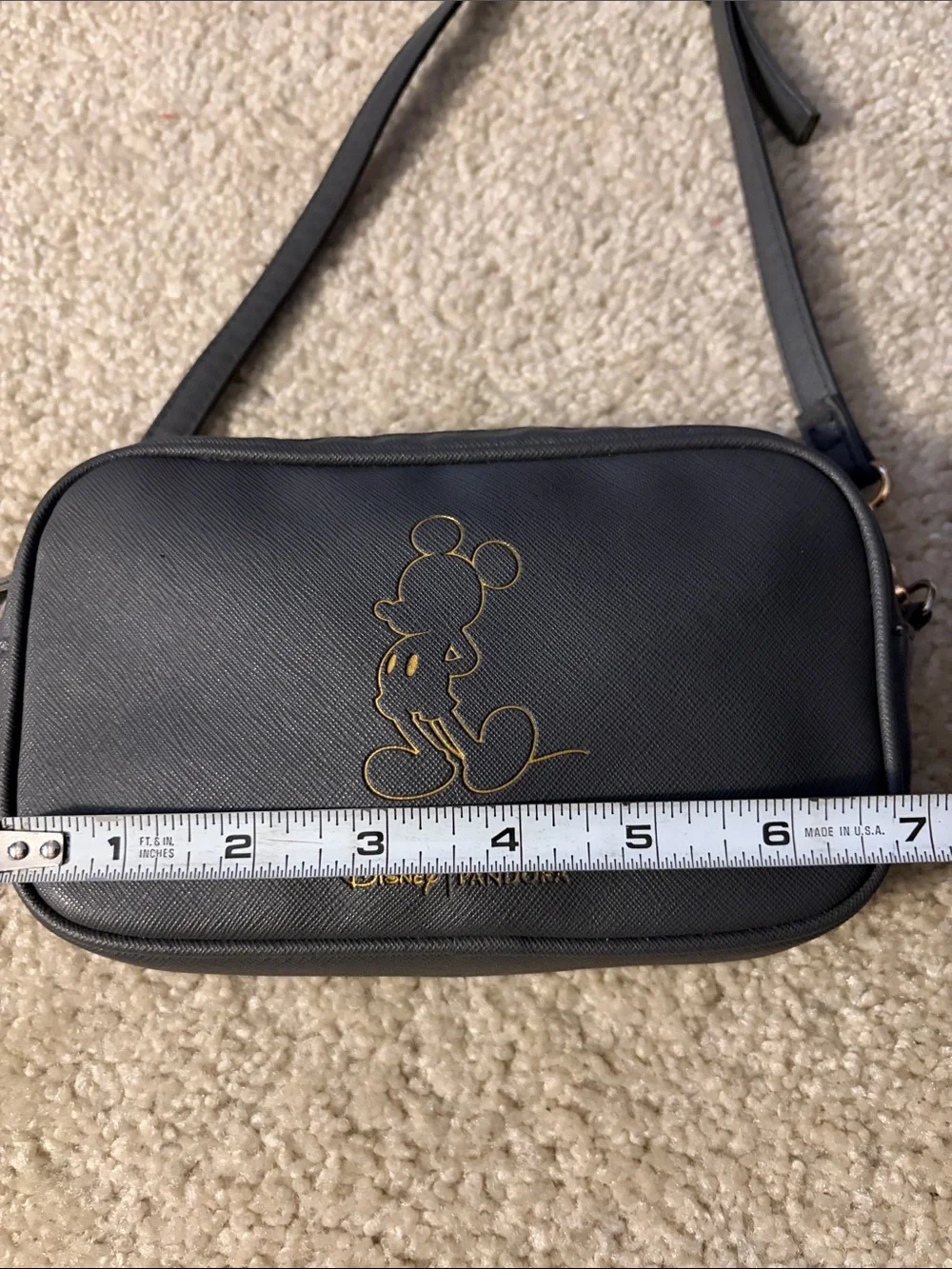 Disney x Pandora Gray Crossbody Bag with Gold Mickey Outline